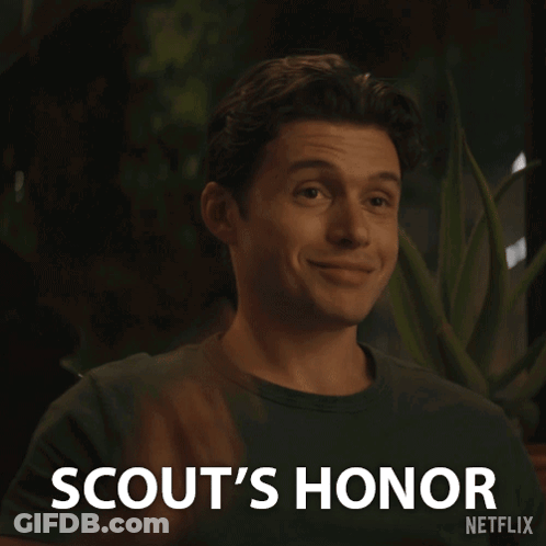 Man In Green Shirt Says Scout's Honor GIF