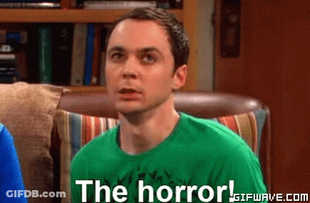 Man In Green Shirt Says The Horror GIF