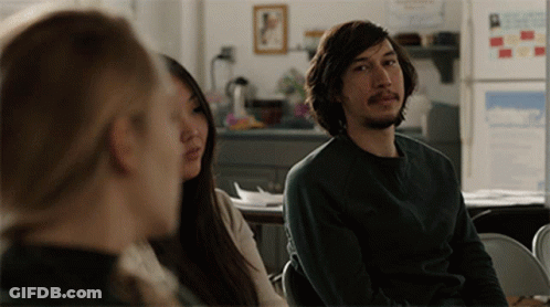 Man In Green Shirt Sitting In Front Of Woman GIF