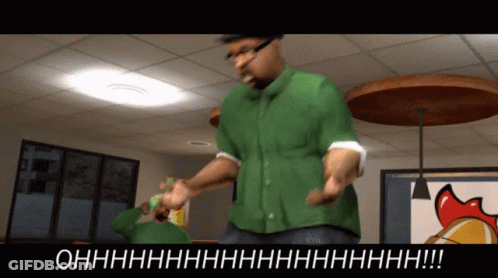 Man In Green Shirt Standing In Front Of Ohhhhhhh Sign GIF