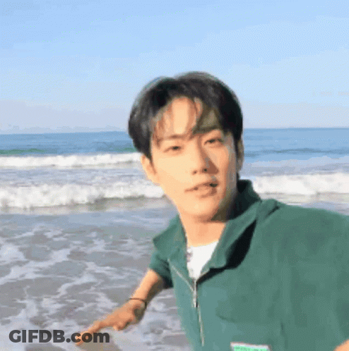 Man In Green Shirt Standing On Beach GIF