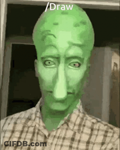 Man In Green Squidward Mask And Plaid Shirt Taking Selfie GIF