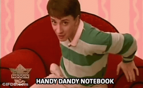Man In Green Striped Shirt Handy Dandy Notebook GIF