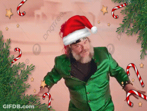 Man In Green Suit And Santa Hat With Candy Canes GIF