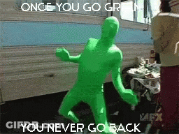 Man In Green Suit Dancing Once You Go Green You Never Go Back GIF