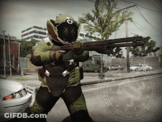 Man In Green Suit Holding Shotgun FBI Badge GIF