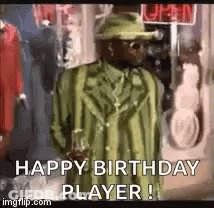 Man In Green Suit Says Happy Birthday Player GIF