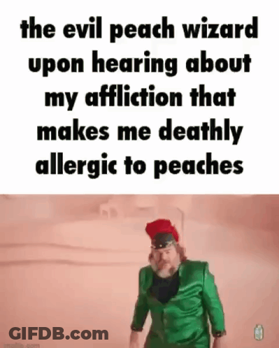 Man In Green Suit Talking About Peach Allergy GIF