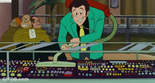 Man In Green Suit Vacuuming Display GIF