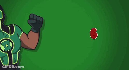 Man In Green Superhero Costume With Number 6 GIF