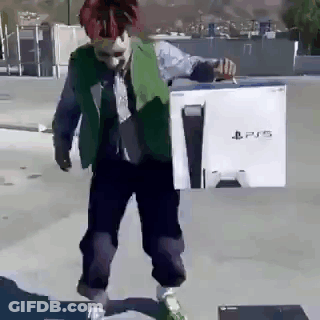 Man In Green Vest Carrying PS5 GIF