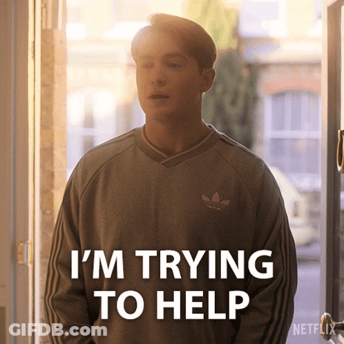 Man In Grey Adidas Sweater Saying I'm Trying To Help GIF
