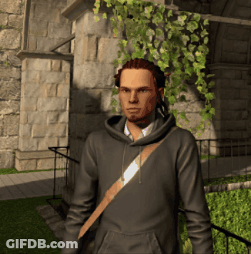 Man In Grey Hoodie With Brown Strap GIF