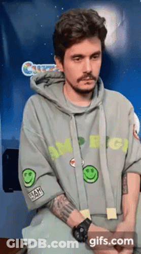 Man In Grey Hoodie With Smiley Sleeves GIF