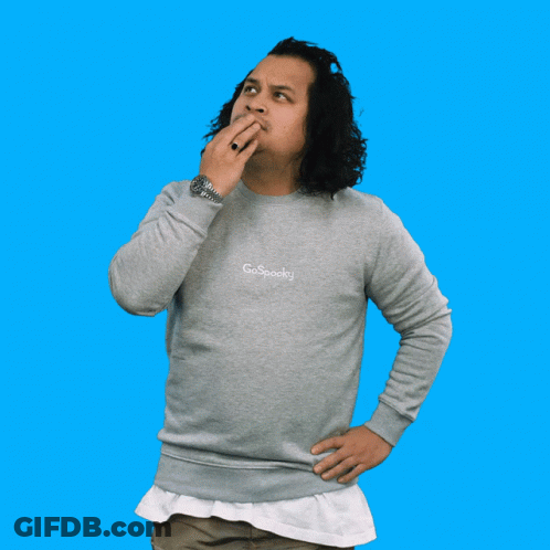 Man In Grey Spooky Sweatshirt Pointing Up GIF