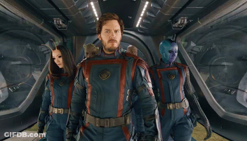 Man In Guardians Of The Galaxy Uniform With Group GIF