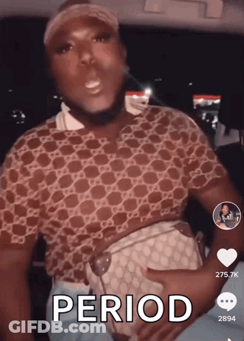 Man In Gucci Shirt Holding Belly Saying Period GIF