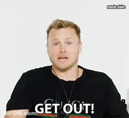 Man In Gucci Shirt Says Get Out GIF