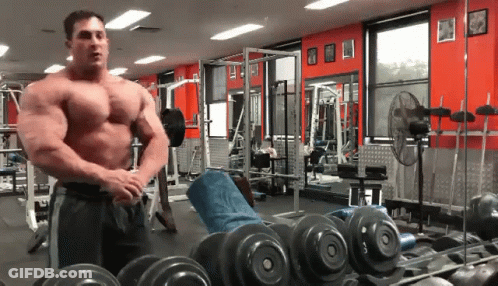 Man In Gym With Dumbbells GIF