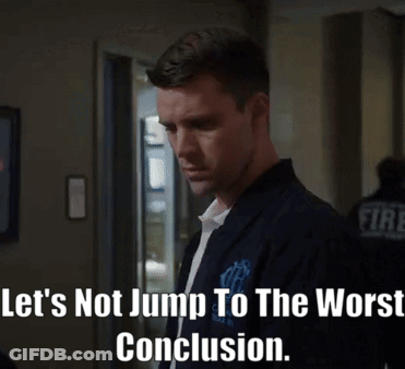 Man In Hallway Saying Let's Not Jump To The Worst Conclusion GIF
