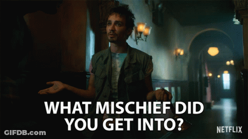 Man In Hallway Saying What Mischief Did You Get Into GIF