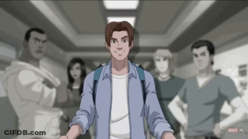 Man In Hallway With Marvel HQ Logo GIF