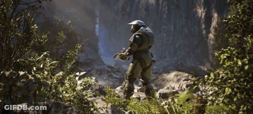 Man In Halo Armor Holding Glowing Object GIF