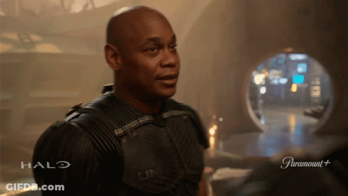 Man In Halo Uniform With Paramount Logo GIF