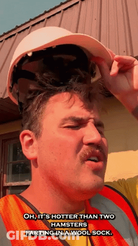 Man In Hard Hat And Safety Vest Saying It's Hot GIF