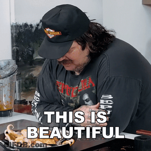 Man In Harley Davidson Hat Cooking GIF
