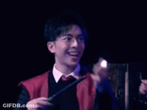 Man In Harry Potter Costume Holding Wand Thumbs Up GIF