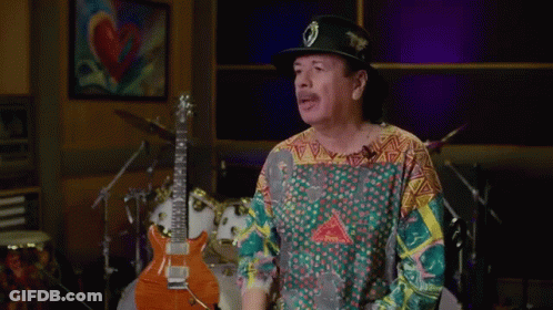 Man In Hat And Colorful Shirt With Guitar GIF
