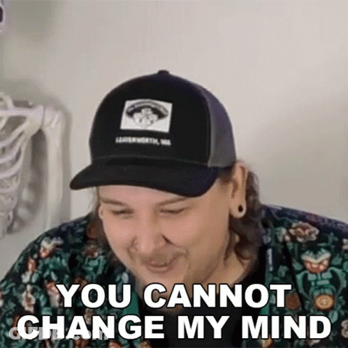 Man In Hat And Floral Shirt Laughing You Cannot Change My Mind GIF