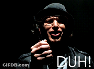 Man In Hat And Glasses Holding Gun With Duh GIF