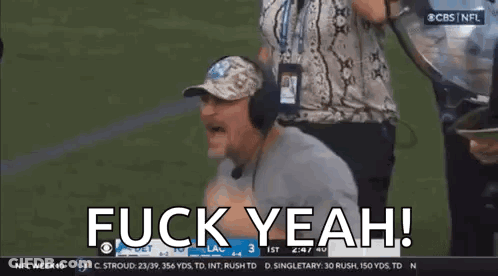 Man In Hat And Headphones Saying Fuck Yeah On Football Field GIF