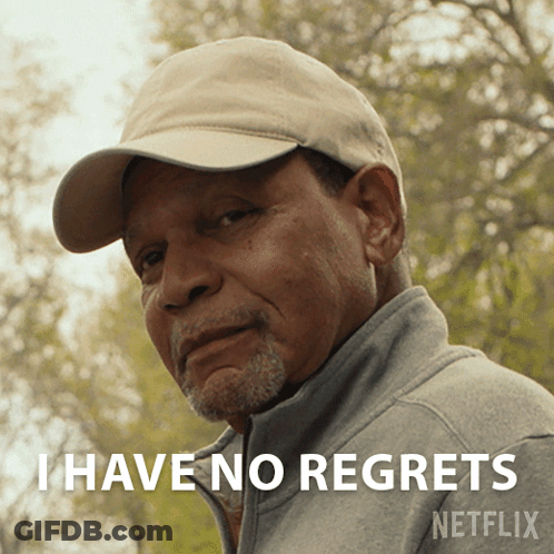 Man In Hat And Jacket Says I Have No Regrets GIF