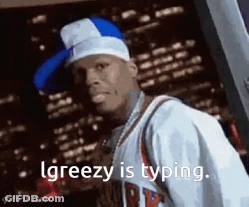 Man In Hat And Jersey Says Lgreezy Is Typing GIF