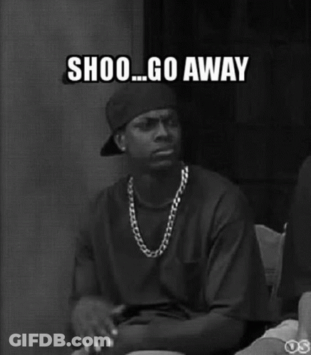 Man In Hat And Necklace With Shoo Go Away GIF
