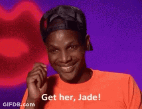 Man In Hat And Orange Shirt Says Get Her Jade GIF