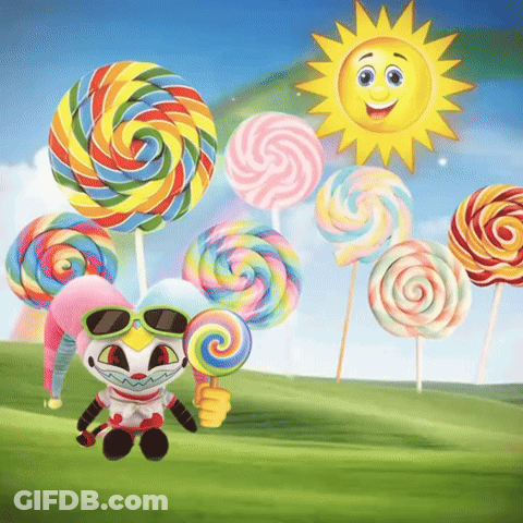 Man In Hat And Purple Shirt Holding Lollipop GIF