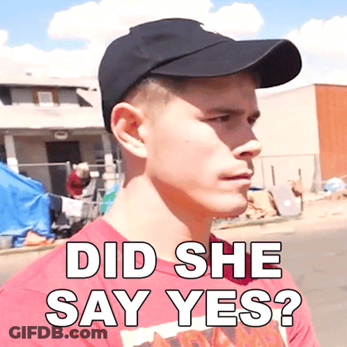 Man In Hat And Red Shirt Saying Did She Say Yes GIF