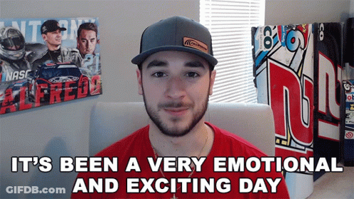 Man In Hat And Red Shirt Saying It's Been A Very Emotional And Exciting Day GIF