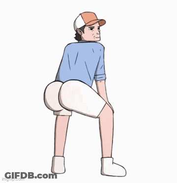 Man In Hat And Shorts Squatting With Butt Showing GIF