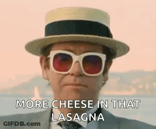 Man In Hat And Sunglasses Saying More Cheese In That Lasagna GIF