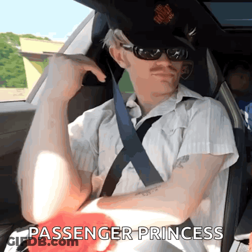 Man In Hat And Sunglasses Sitting In Car Passenger Princess GIF