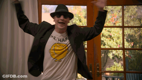 Man In Hat And Sunglasses Wearing Mr Hap Shirt GIF