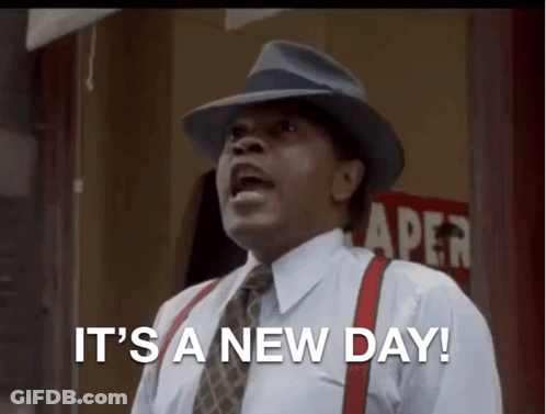 Man In Hat And Suspenders Saying New Day GIF