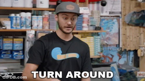 Man In Hat And T-Shirt Says Turn Around GIF
