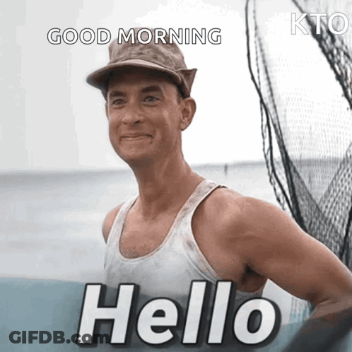 Man In Hat And Tank Top Says Hello GIF