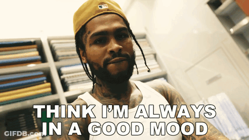 Man In Hat And Tank Top Says Think I'm Always In A Good Mood GIF